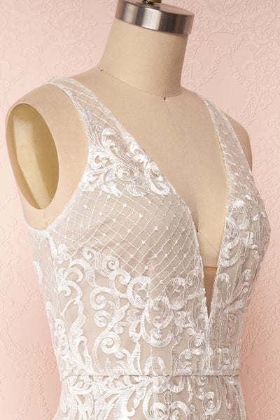 Brookelle White Embroidered Mermaid Bridal Gown side close up | Boudoir 1861