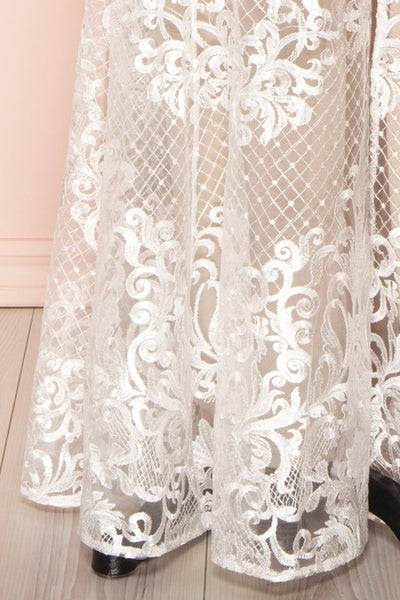 Brookelle White Embroidered Mermaid Bridal Gown skirt close up | Boudoir 1861