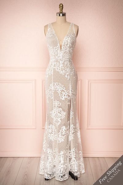 Brookelle White Embroidered Mermaid Bridal Gown face view | Boudoir 1861