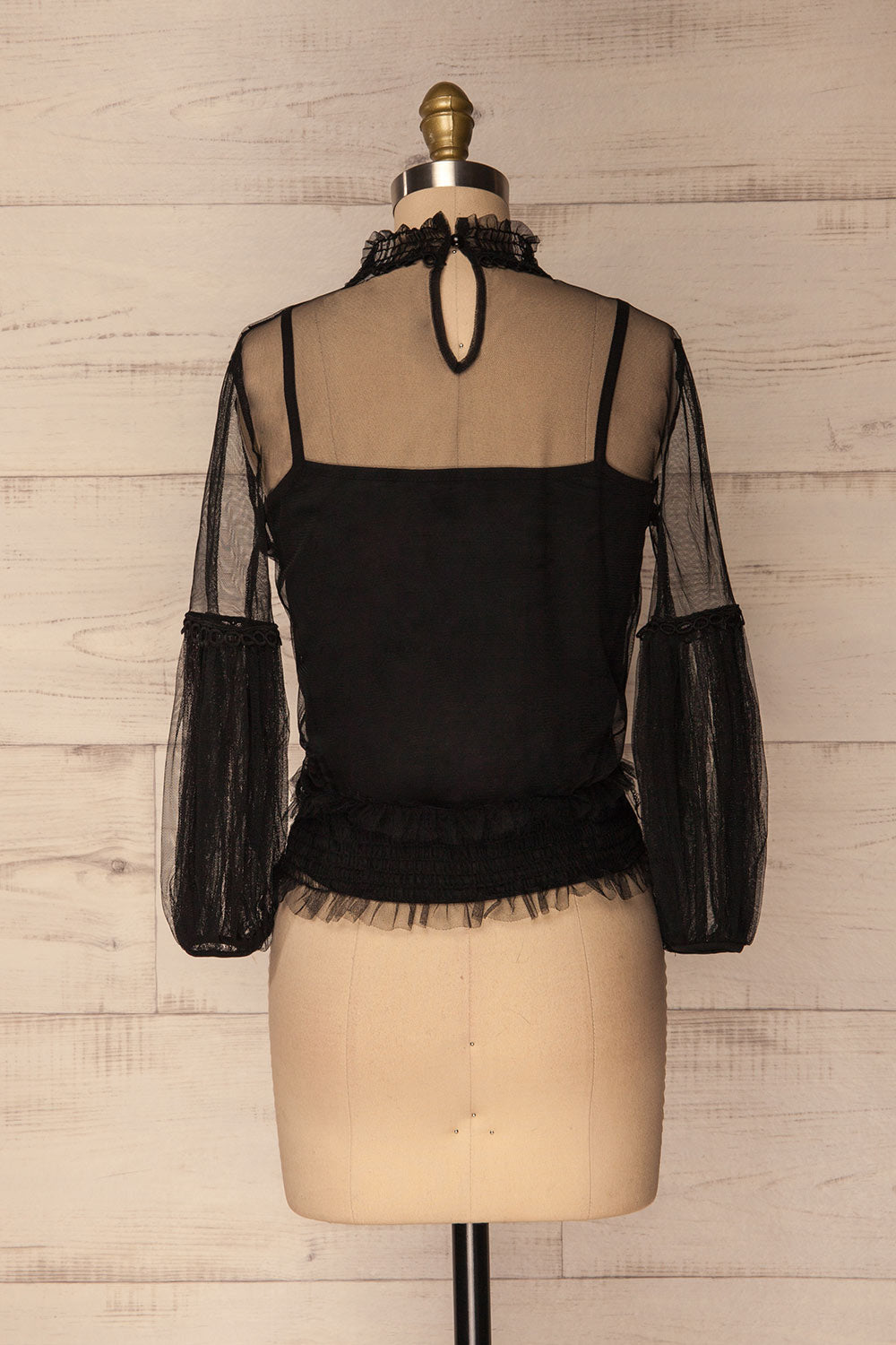 Brumela Black Mesh & Lace Top with Puff Sleeves | La Petite Garçonne 6