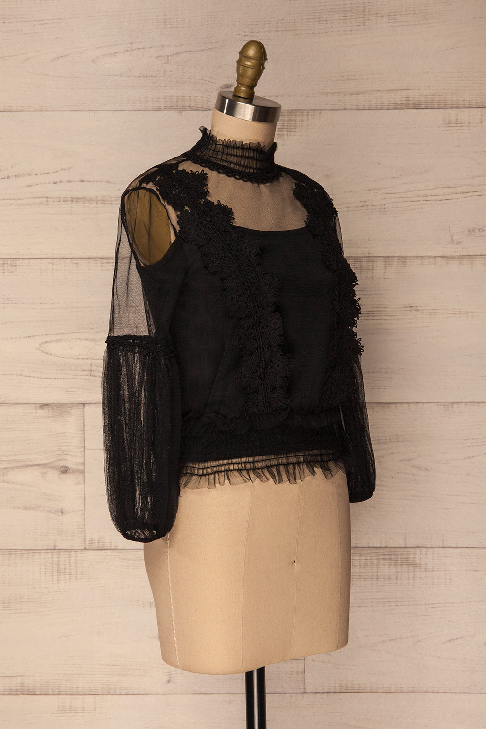 Brumela Black Mesh & Lace Top with Puff Sleeves | La Petite Garçonne 4