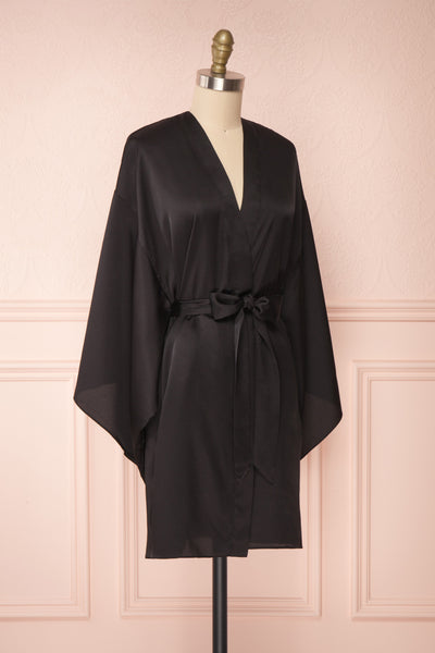 Bryna Black Satin Kimono | Boudoir 1861 side view