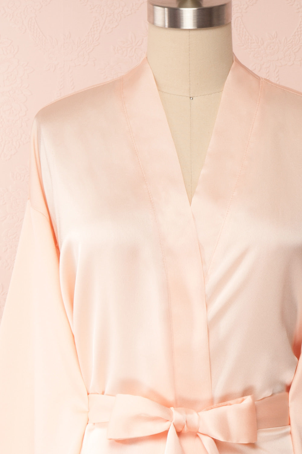 Bryna Blush Pink Satin Kimono | Boudoir 1861 front close up
