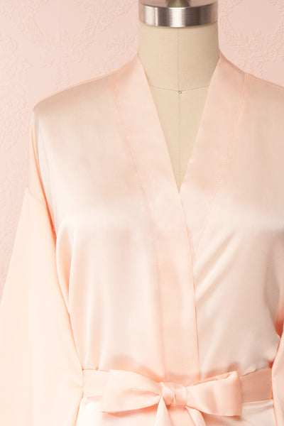 Bryna Blush Pink Satin Kimono | Boudoir 1861 front close up