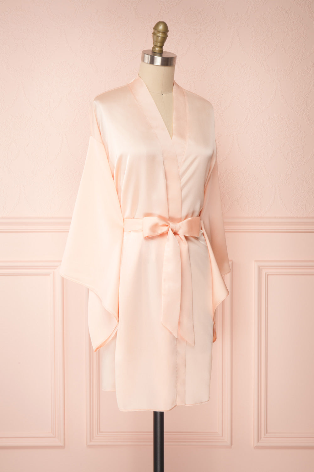 Bryna Blush Pink Satin Kimono | Boudoir 1861 side view