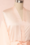 Bryna Blush Pink Satin Kimono | Boudoir 1861 side close up
