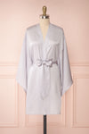Bryna Grey Satin Kimono | Boudoir 1861 front view