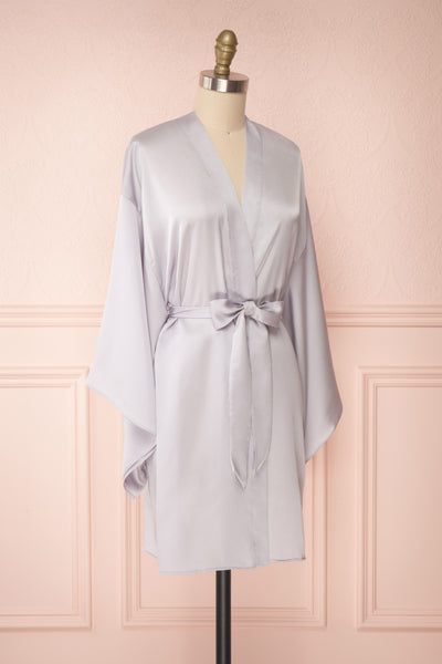 Bryna Grey Satin Kimono | Boudoir 1861 side view