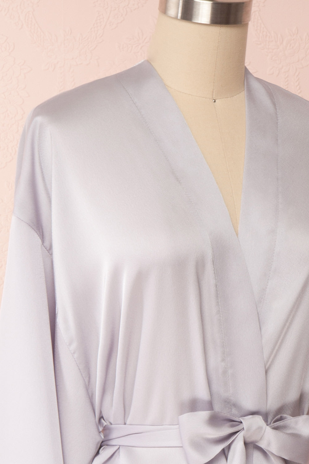 Bryna Grey Satin Kimono | Boudoir 1861 side close up