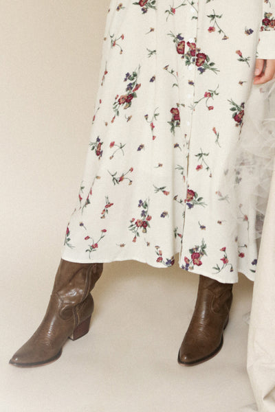 Buffalo Brown Cowboy Boots with Heels | La Petite Garçonne on model