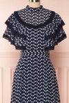 Buffy Navy Blue Embroidered Ruffled A-Line Dress | Boutique 1861