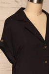 Buzau Black Buttoned Short Sleeved Top side close up | La petite garçonne