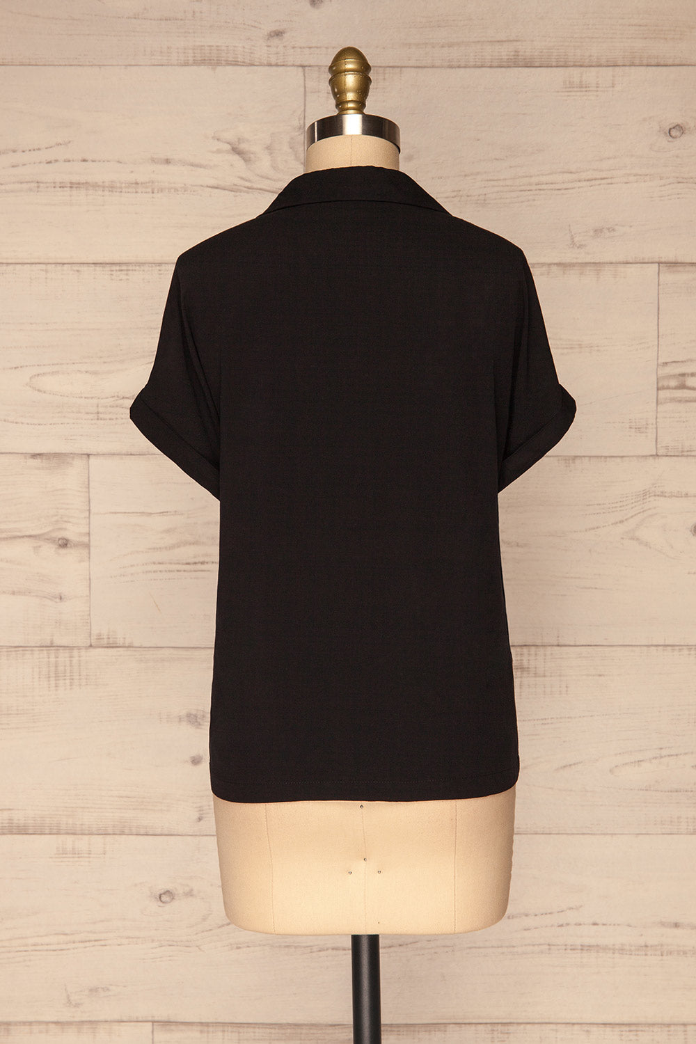 Buzau Black Buttoned Short Sleeved Top back view | La petite garçonne