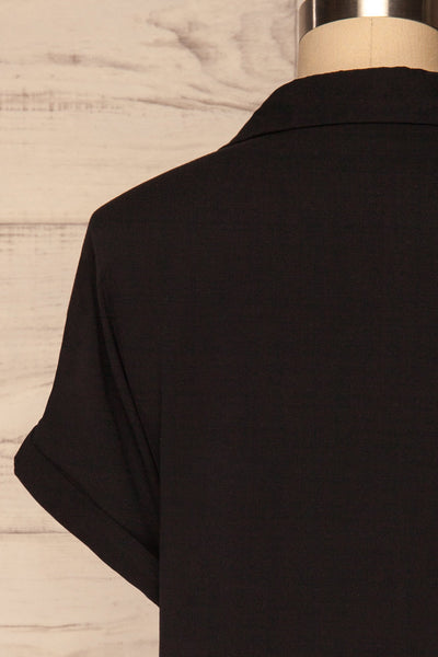 Buzau Black Buttoned Short Sleeved Top back close up | La petite garçonne