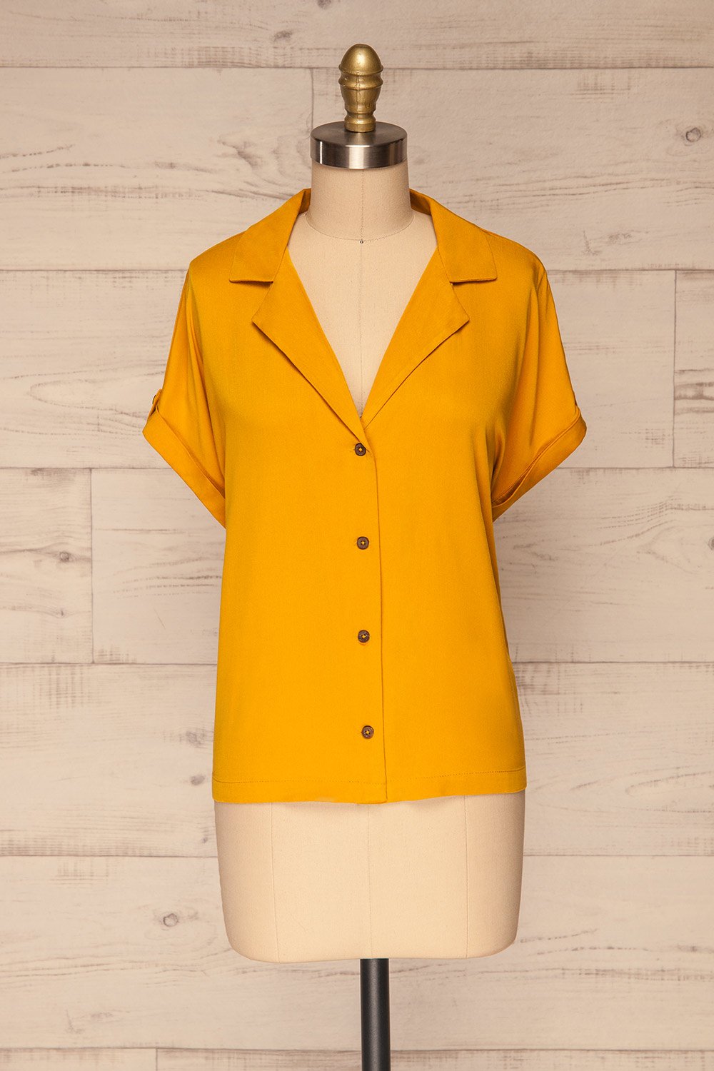 Buzau Mustard Buttoned Loose Top front view | La petite garçonne