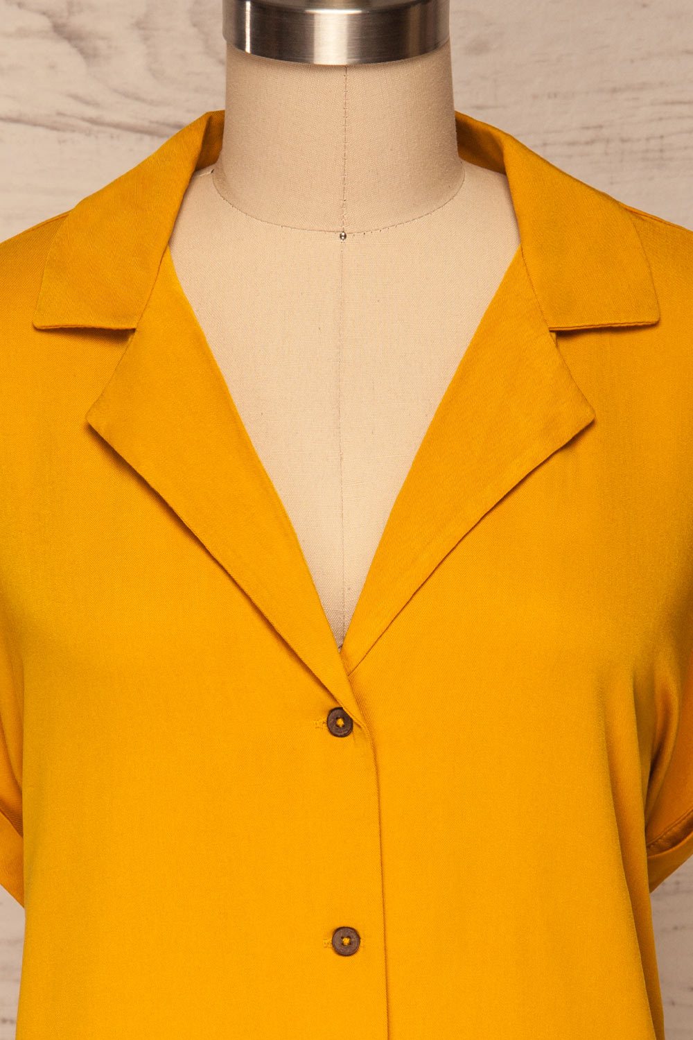 Buzau Mustard Buttoned Loose Top front close up | La petite garçonne