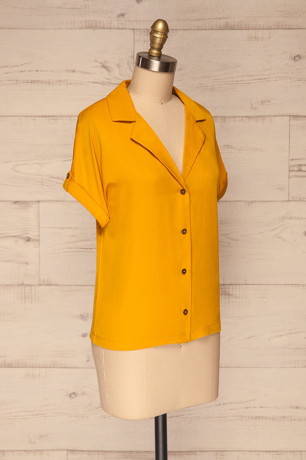 Buzau Mustard Buttoned Loose Top side view | La petite garçonne