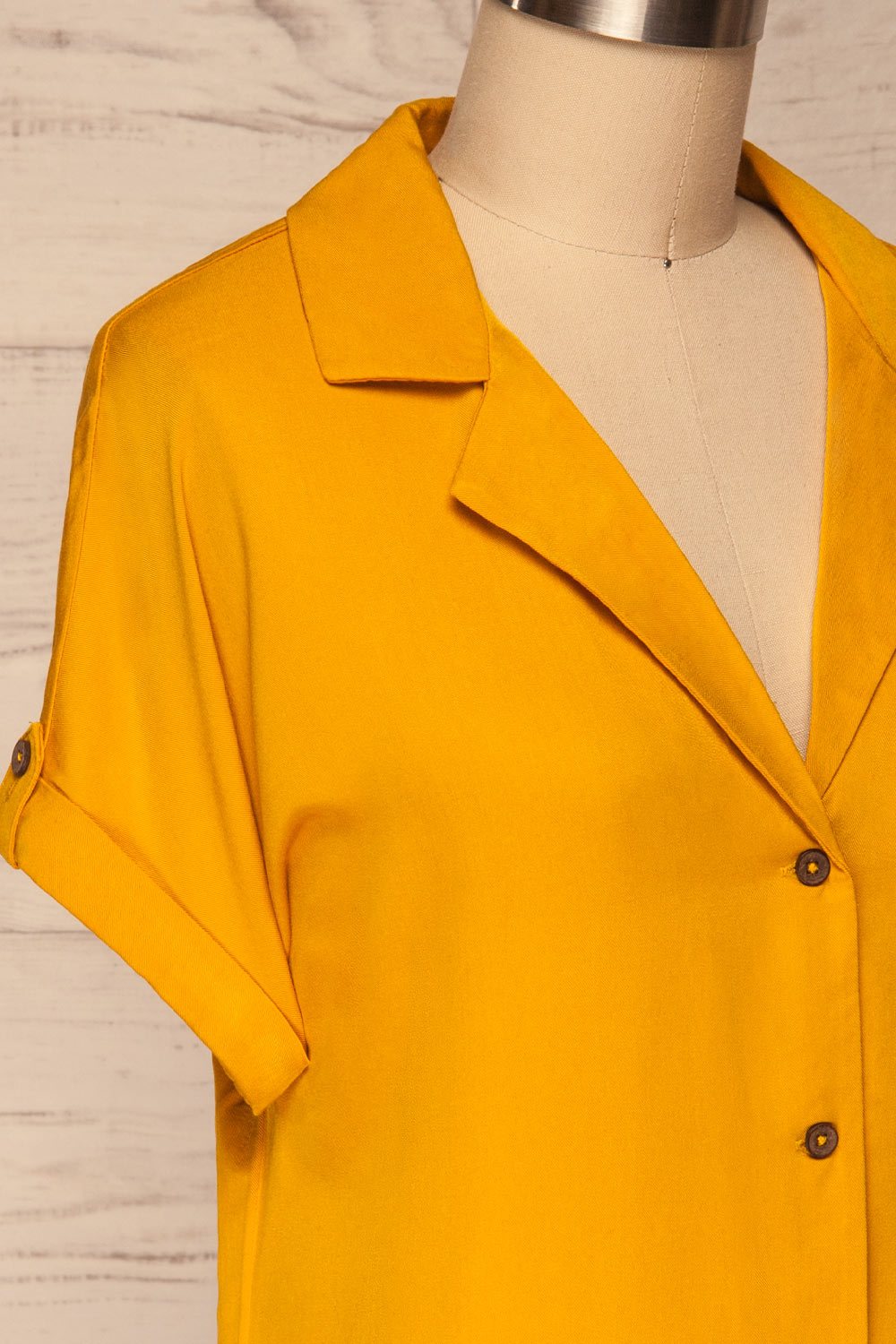 Buzau Mustard Buttoned Loose Top side close up | La petite garçonne