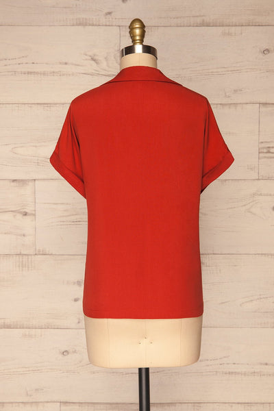 Buzau Red Buttoned Short Sleeved Top back view | La petite garçonne