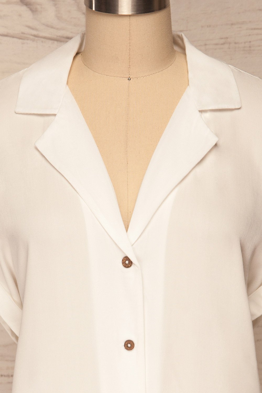 Buzau White Buttoned Short Sleeved Top front close up | La petite garçonne