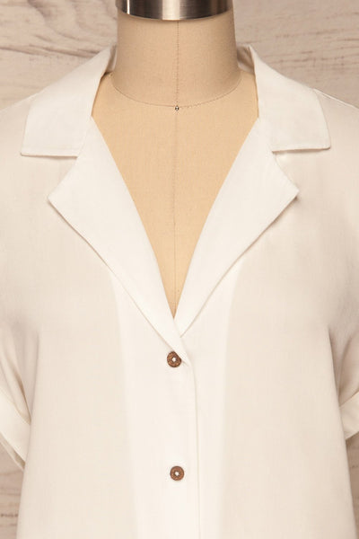 Buzau White Buttoned Short Sleeved Top front close up | La petite garçonne