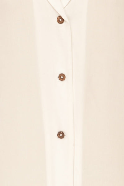 Buzau White Buttoned Short Sleeved Top fabric | La petite garçonne