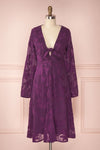 Cadha Purple A-Line Dress with Floral Embroidery | Boutique 1861