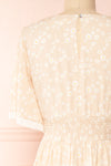 Cadice Beige Floral Short Sleeve Midi Dress | Boutique 1861 back close-up