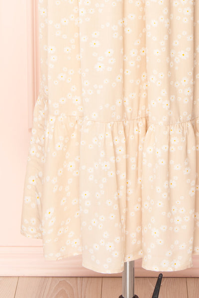 Cadice Beige Floral Short Sleeve Midi Dress | Boutique 1861 bottom