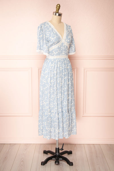 Cadice Blue Floral Short Sleeve Midi Dress | Boutique 1861 side view