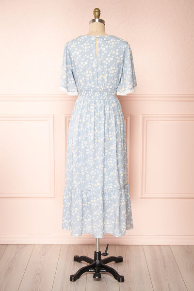 Cadice Blue Floral Short Sleeve Midi Dress | Boutique 1861 back view