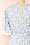 Cadice Blue Floral Short Sleeve Midi Dress | Boutique 1861 back close-up