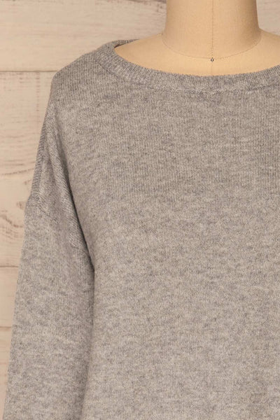 Cadix Grey Long Sleeve Knitted Dress | La petite garçonne front close-up