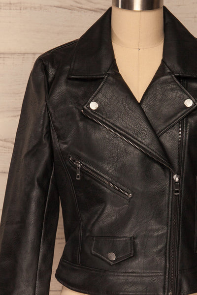 Calcali Nero Black Faux Leather Motorcycle Jacket | La Petite Garçonne front close up open
