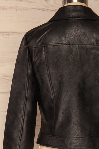 Calcali Nero Black Faux Leather Motorcycle Jacket | La Petite Garçonne back close up