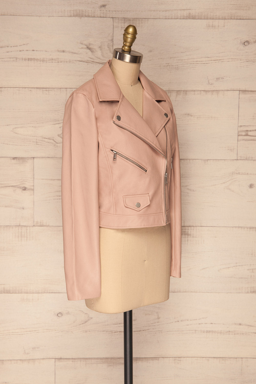 Calcali Rosa Dusty Pink Leather Motorcycle Jacket | La Petite Garçonne side view 