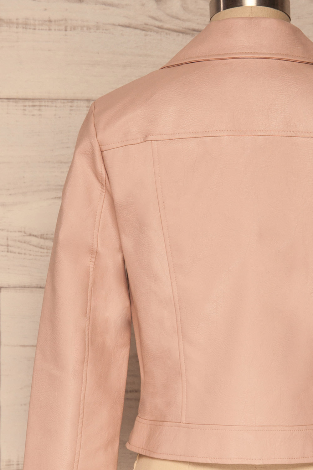 Calcali Rosa Dusty Pink Leather Motorcycle Jacket | La Petite Garçonne back close up 