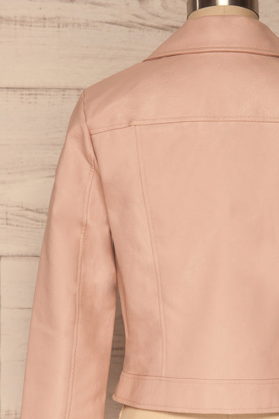 Calcali Rosa Dusty Pink Leather Motorcycle Jacket | La Petite Garçonne back close up