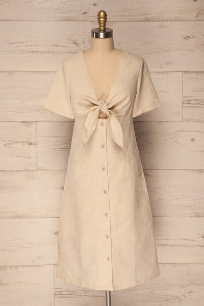 Calhetia Beige Button-Up A-Line Dress | La Petite Garçonne