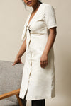 Calhetia Beige Button-Up A-Line Dress | La Petite Garçonne on model