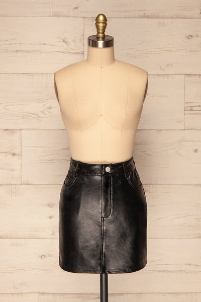 Callancay Black Faux Leather Mini Skirt front view | La Petite Garçonne