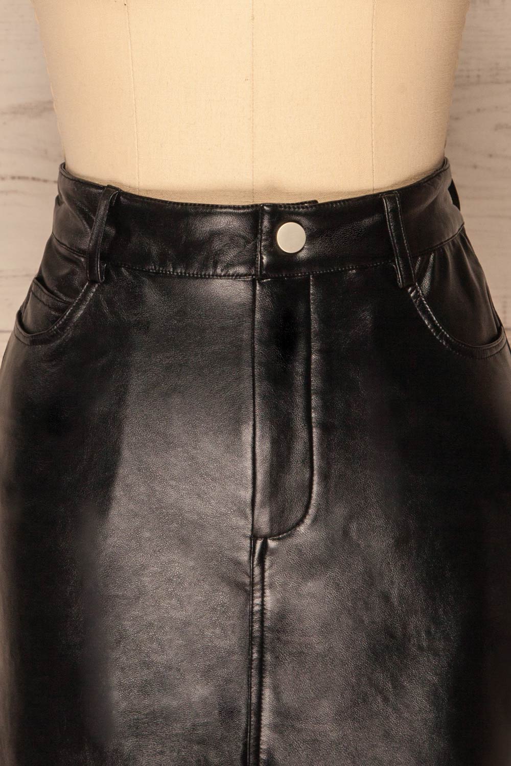 Callancay Black Faux Leather Mini Skirt front close up | La Petite Garçonne
