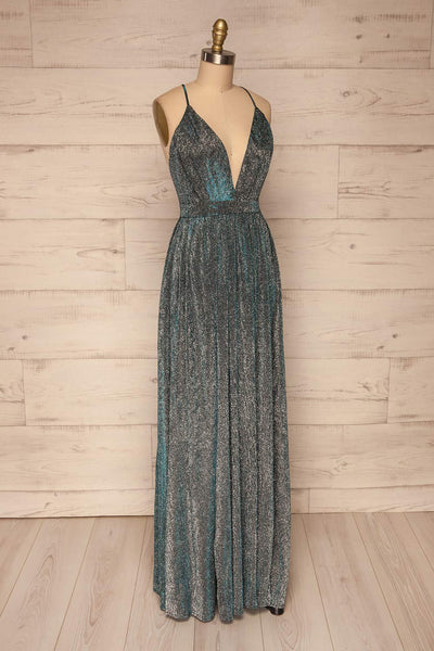 Calvario Blue Sparkly A-Line Gown side view | La petite garçonne
