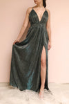Calvario Blue Sparkly A-Line Gown | La petite garçonne on model