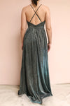 Calvario Blue Sparkly A-Line Gown | La petite garçonne model back
