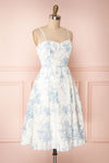 Camasene White Short Dress w/ Blue Flowers | Boutique 1861 side view