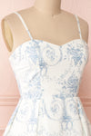 Camasene White Short Dress w/ Blue Flowers | Boutique 1861 side close-up