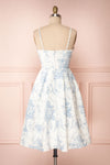 Camasene White Short Dress w/ Blue Flowers | Boutique 1861 back view