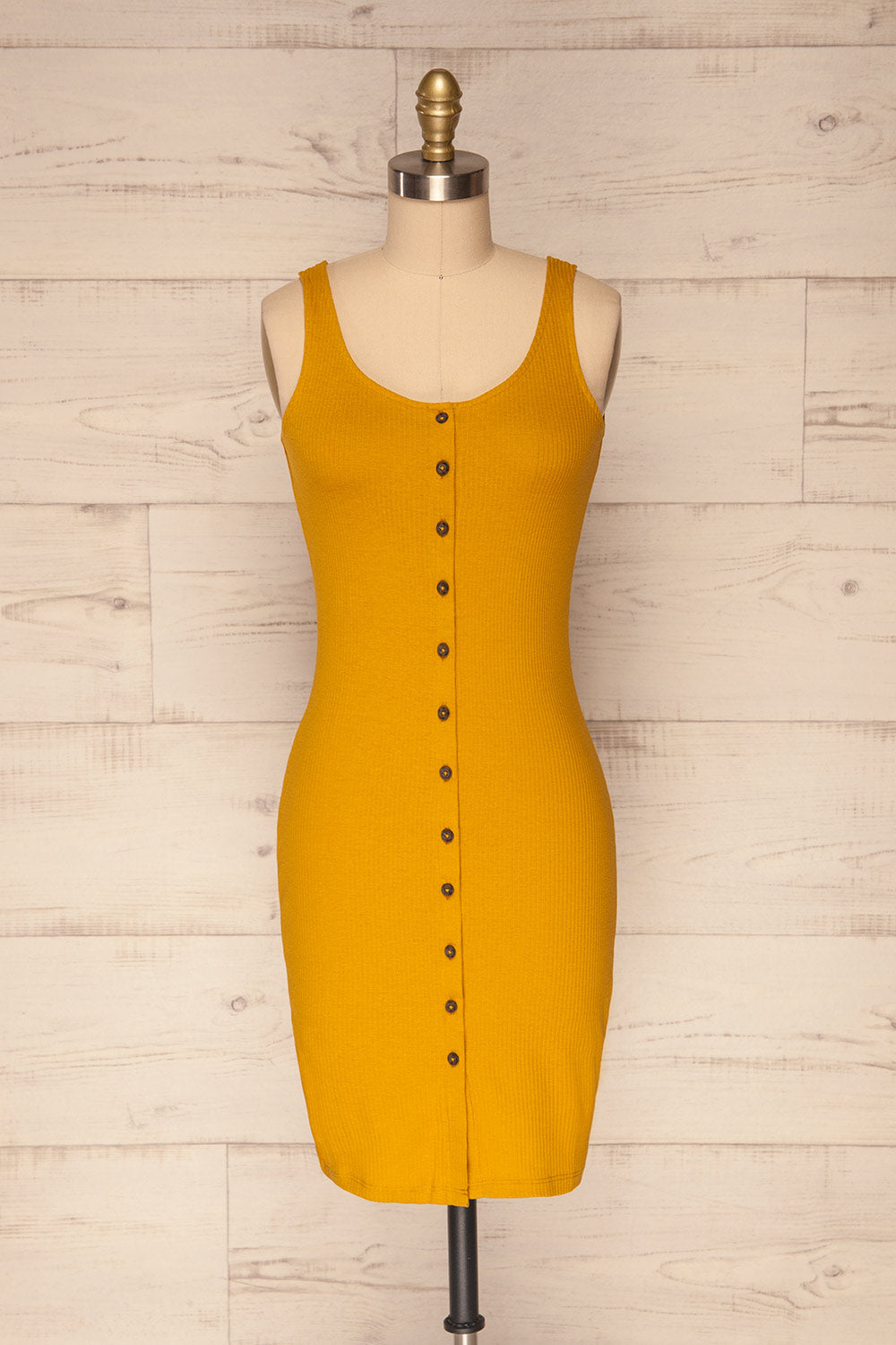 Cambana Curcuma Ochre Fitted Button-Up Dress | La Petite Garçonne