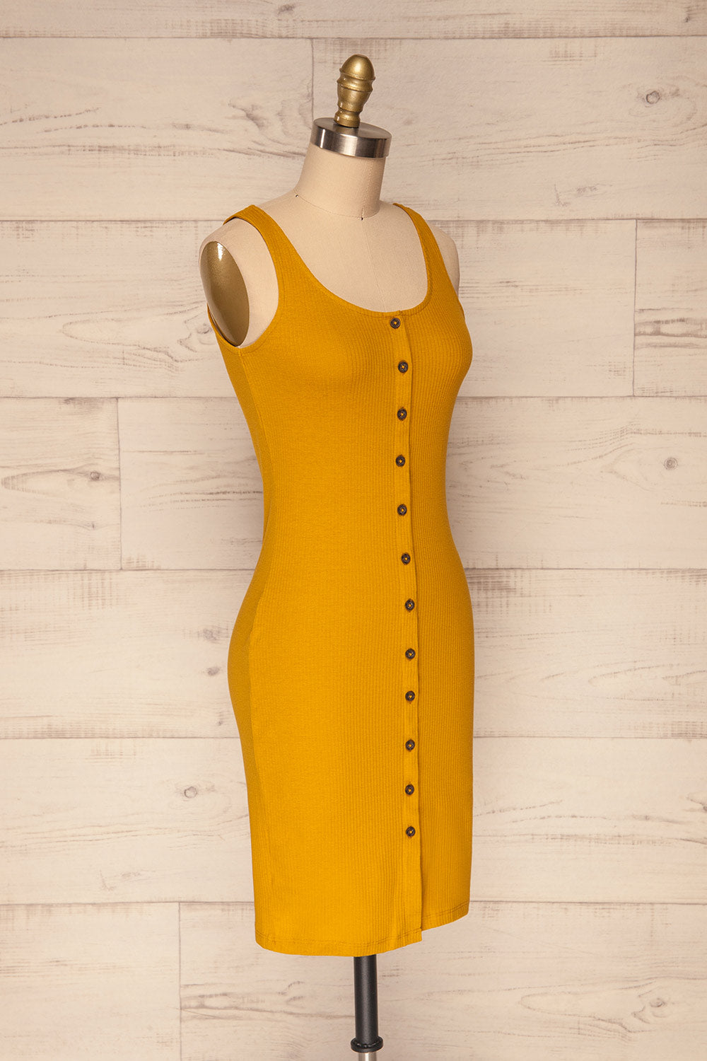 Cambana Curcuma Ochre Fitted Button-Up Dress | La Petite Garçonne